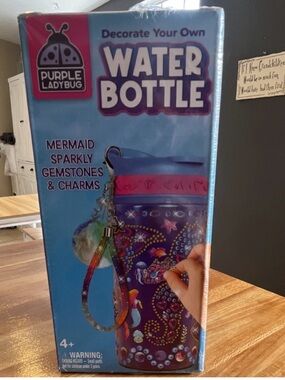 Purple Ladybug Mermaid Sparkly Water Bottle - Purple & Pink